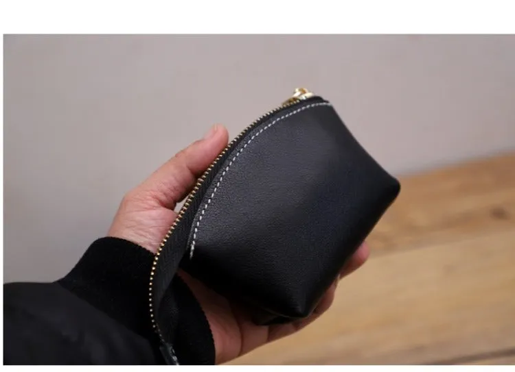 Handmade Women Leather Coin Wallet Brown Minimalist Change Pouch Coin Zip Wallet For Women