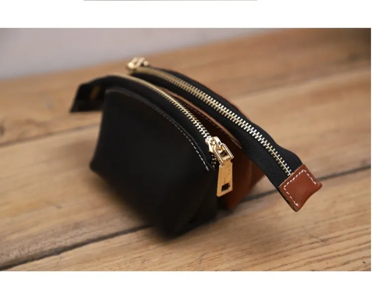 Handmade Women Leather Coin Wallet Brown Minimalist Change Pouch Coin Zip Wallet For Women