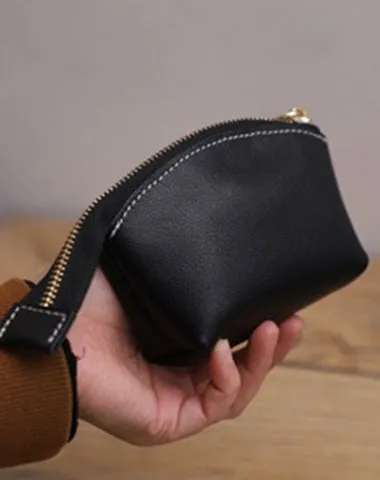 Handmade Women Leather Coin Wallet Brown Minimalist Change Pouch Coin Zip Wallet For Women
