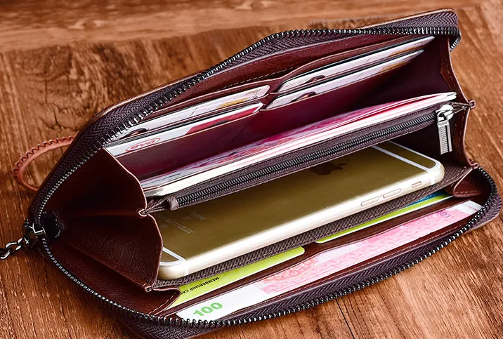 Handmade Womens Floral Brown Leather Zip Around Wallet Wristlet Wallet Floral Ladies Zipper Clutch Wallet for Women