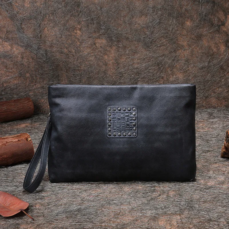 Handmade Womens Gray Leather Large Wristlet Wallets Zip Clutch Purse Ladies Zipper Clutch Wallets for Women