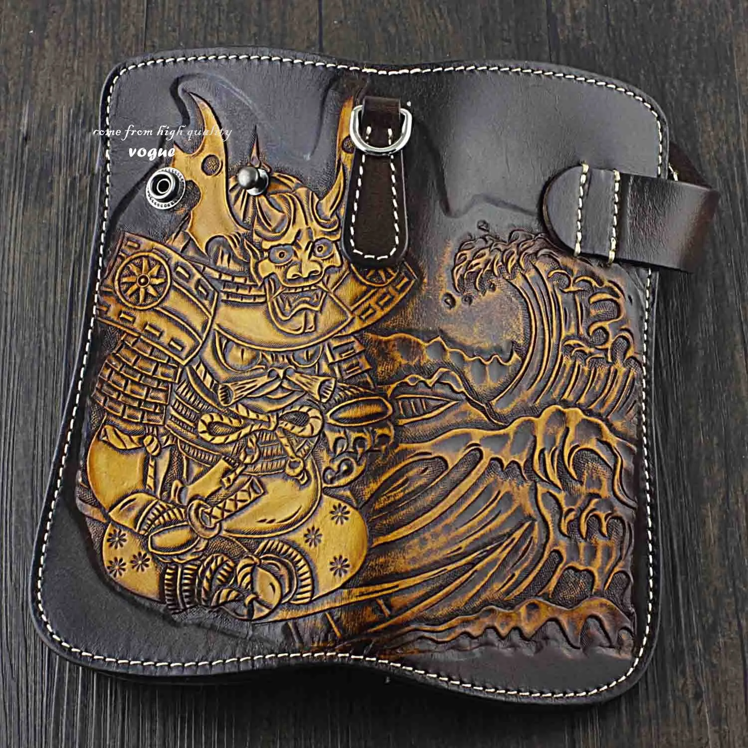 Japanese Ghost Tooled Leather Men's Biker Wallet Chain Wallet Long Wallet with Chain For Men