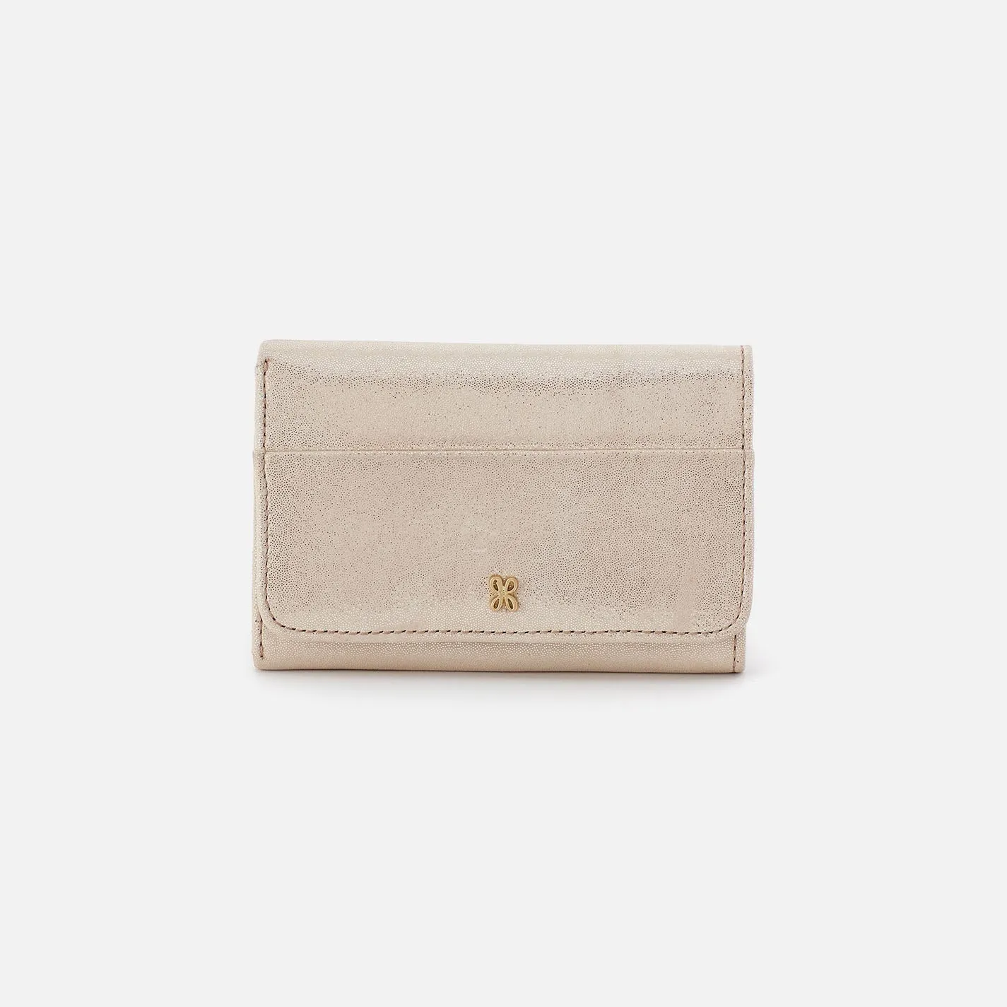Jill Trifold Wallet In Metallic Leather - Sand Shimmer