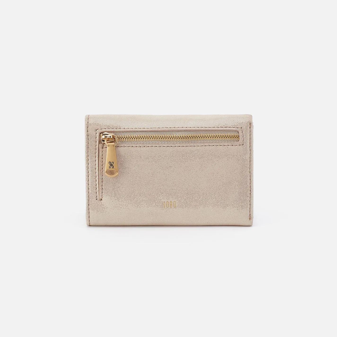 Jill Trifold Wallet In Metallic Leather - Sand Shimmer