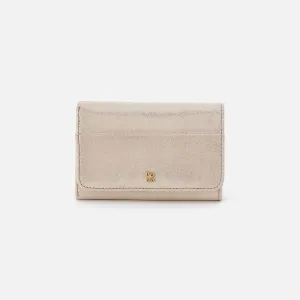 Jill Trifold Wallet In Metallic Leather - Sand Shimmer