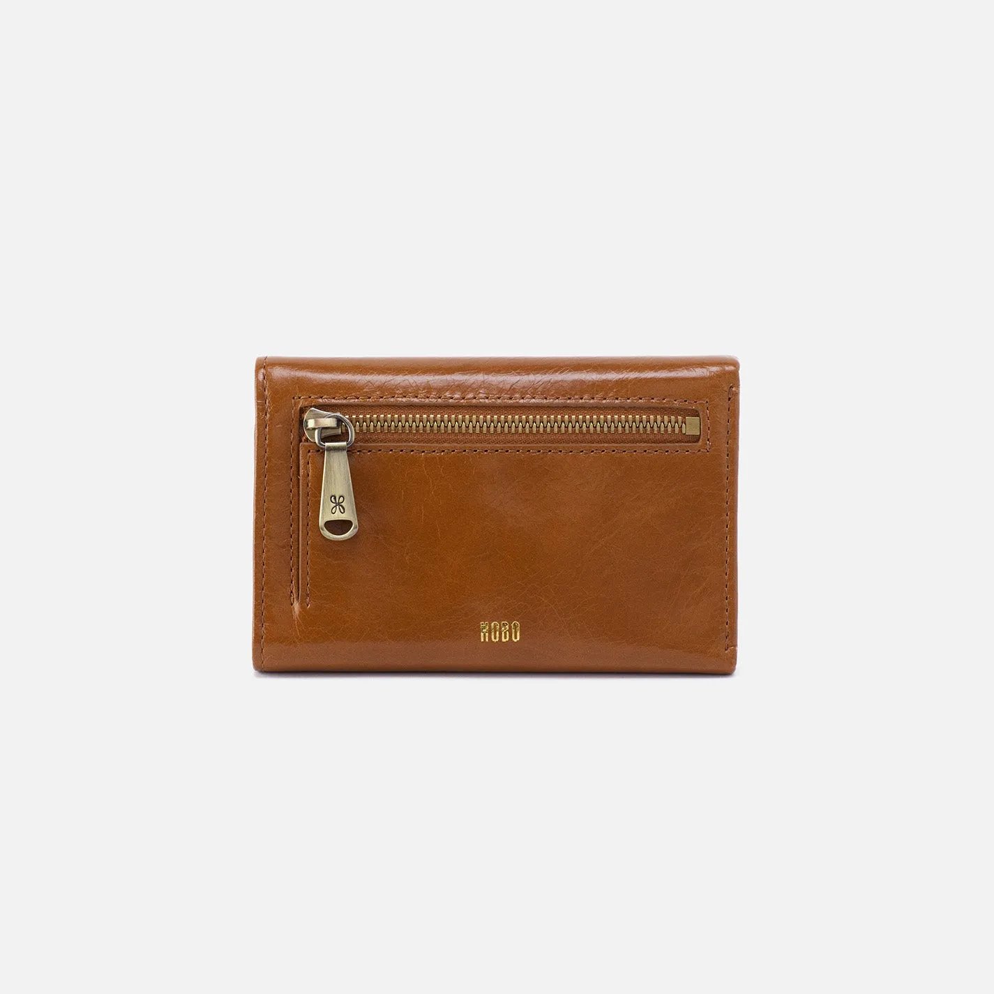 Jill Trifold Wallet In Polished Leather - Truffle