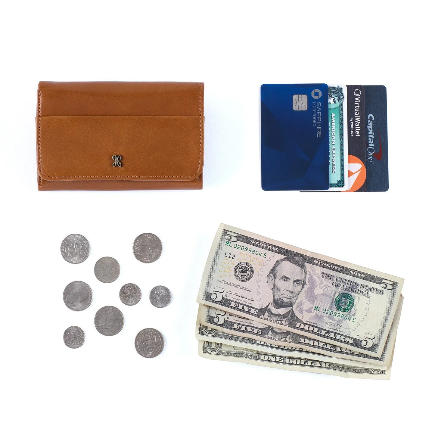 Jill Trifold Wallet In Polished Leather - Truffle