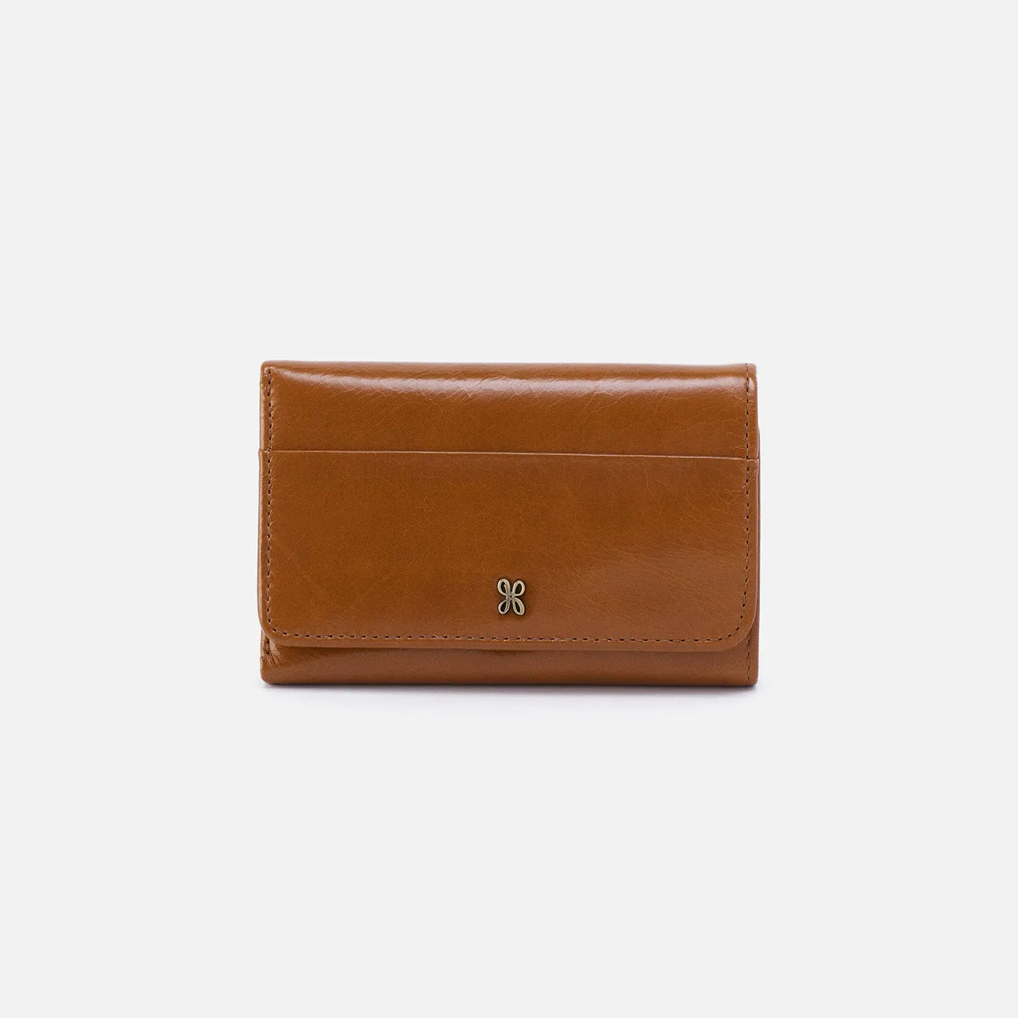 Jill Trifold Wallet In Polished Leather - Truffle
