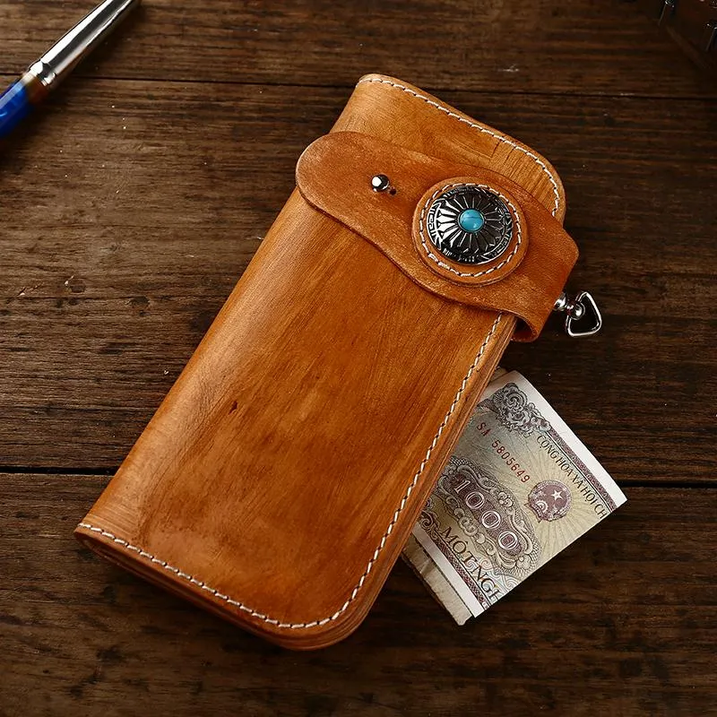 Leather Biker Chain Wallet Mens Cool Handmade Long Chain Wallet with Chain