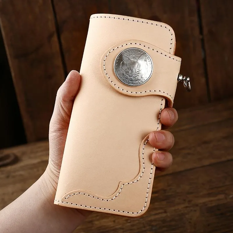 Leather Biker Chain Wallet Mens Cool Handmade Long Chain Wallet with Chain