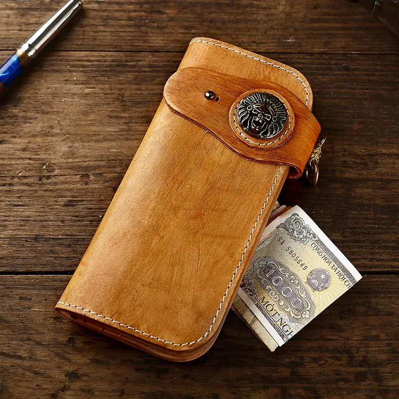 Leather Biker Chain Wallet Mens Cool Handmade Long Chain Wallet with Chain