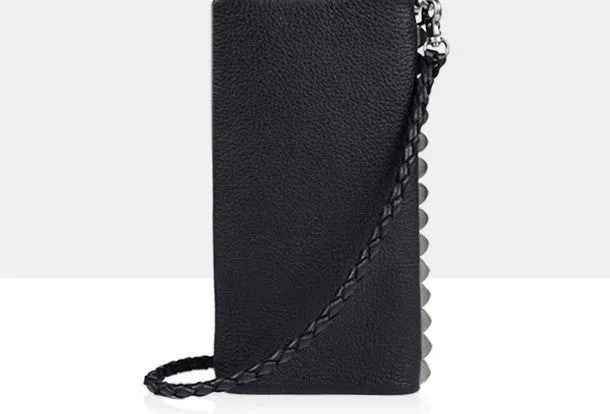 Leather biker trucker wallet leather chain men Black zip chain long wallet
