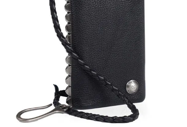 Leather biker trucker wallet leather chain men Black zip chain long wallet