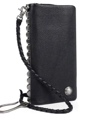 Leather biker trucker wallet leather chain men Black zip chain long wallet
