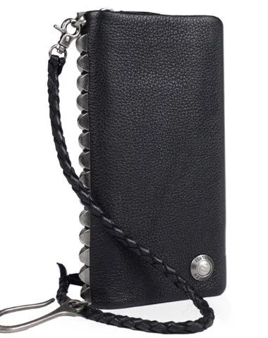 Leather biker trucker wallet leather chain men Black zip chain long wallet