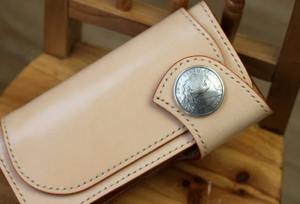 Leather Chain Wallets Handmade Biker Wallet beige Leather Biker Wallet with Chain Bifold Long Wallet for Men