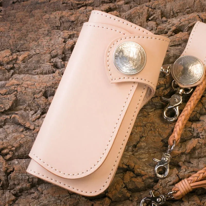 Leather Chain Wallets Handmade Biker Wallet beige Leather Biker Wallet with Chain Bifold Long Wallet for Men