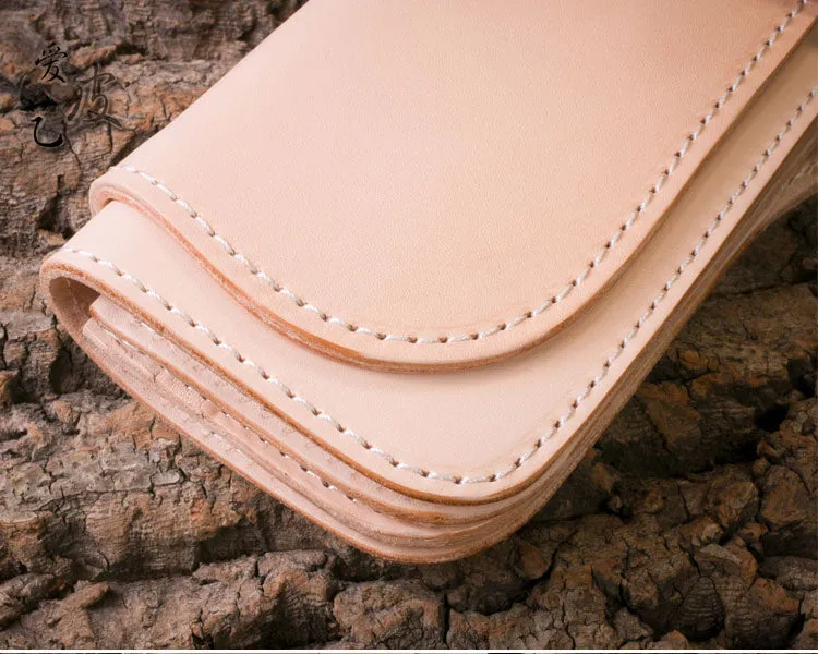 Leather Chain Wallets Handmade Biker Wallet beige Leather Biker Wallet with Chain Bifold Long Wallet for Men