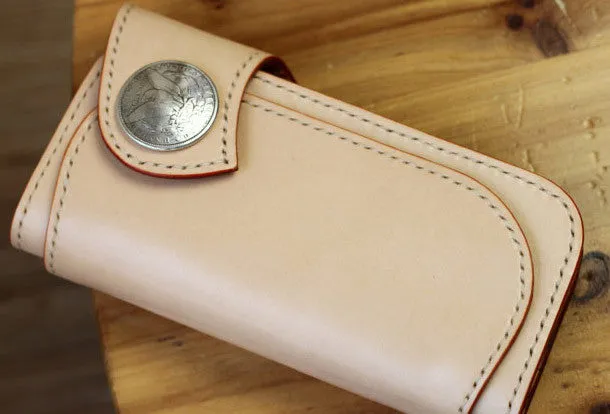 Leather Chain Wallets Handmade Biker Wallet beige Leather Biker Wallet with Chain Bifold Long Wallet for Men