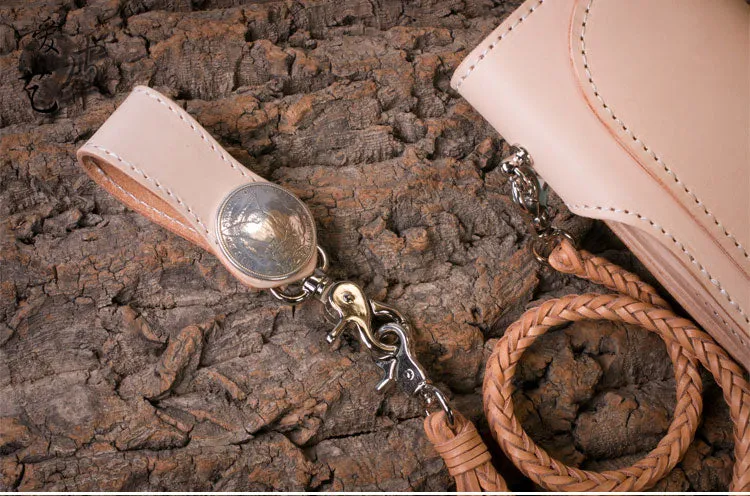 Leather Chain Wallets Handmade Biker Wallet beige Leather Biker Wallet with Chain Bifold Long Wallet for Men