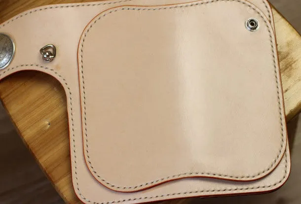 Leather Chain Wallets Handmade Biker Wallet beige Leather Biker Wallet with Chain Bifold Long Wallet for Men