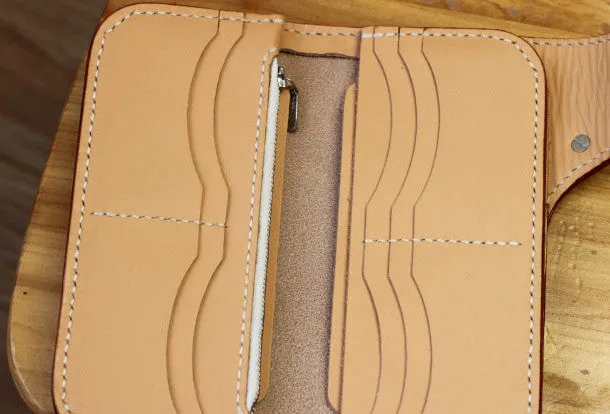 Leather Chain Wallets Handmade Biker Wallet beige Leather Biker Wallet with Chain Bifold Long Wallet for Men