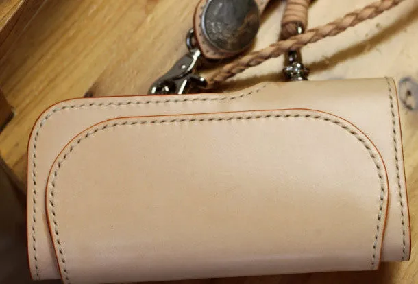 Leather Chain Wallets Handmade Biker Wallet beige Leather Biker Wallet with Chain Bifold Long Wallet for Men