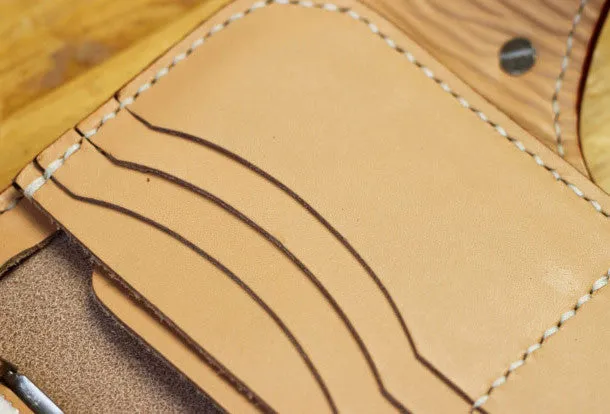 Leather Chain Wallets Handmade Biker Wallet beige Leather Biker Wallet with Chain Bifold Long Wallet for Men