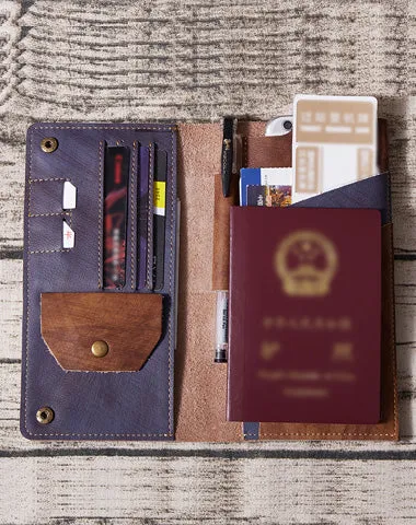 Leather Long Wallet for Men Vintage Bifold Wallet Passport Travel Wallet