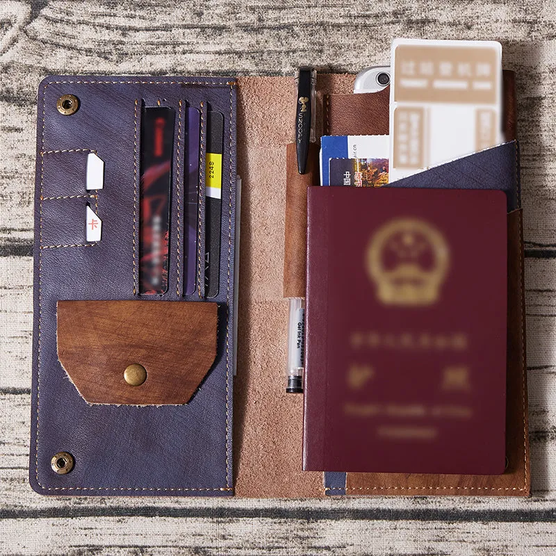 Leather Long Wallet for Men Vintage Bifold Wallet Passport Travel Wallet