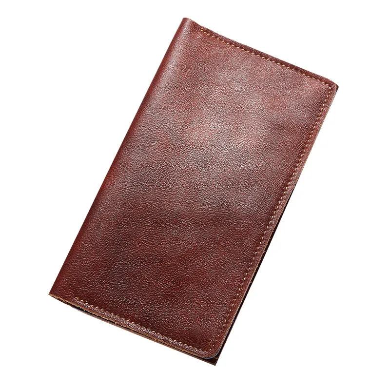 Leather Long Wallet for Men Vintage Bifold Wallet Passport Travel Wallet