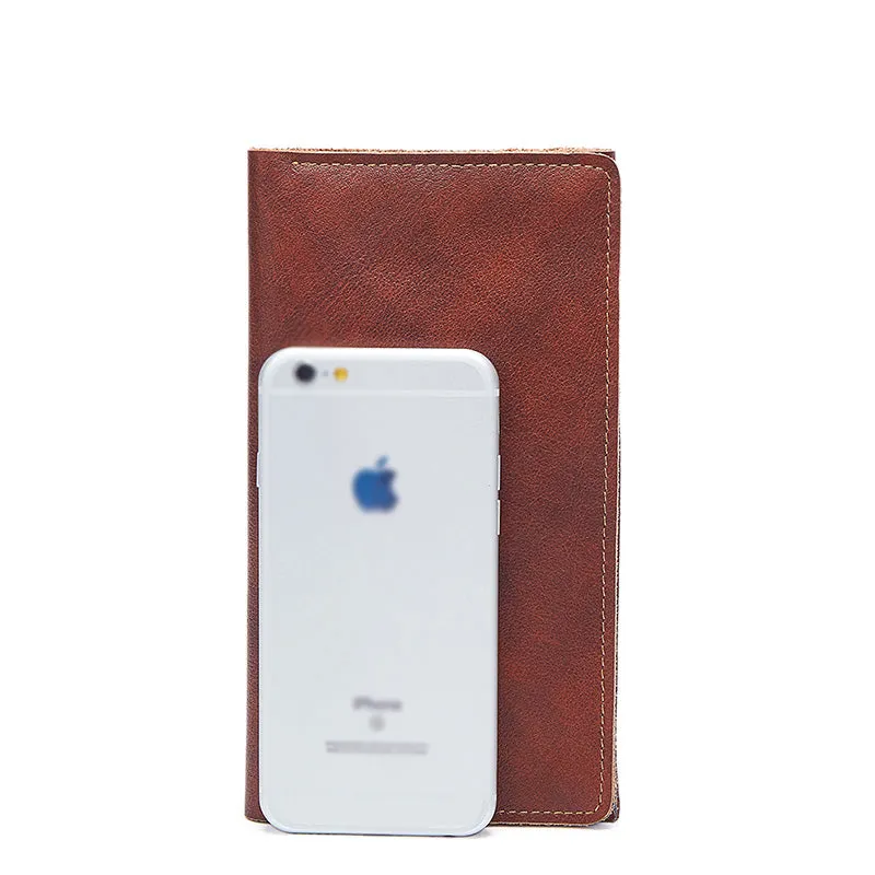 Leather Long Wallet for Men Vintage Bifold Wallet Passport Travel Wallet
