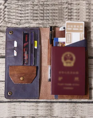 Leather Long Wallet for Men Vintage Bifold Wallet Passport Travel Wallet