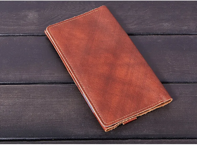 Leather Long Wallet for Men Vintage Bifold Wallet Passport Travel Wallet