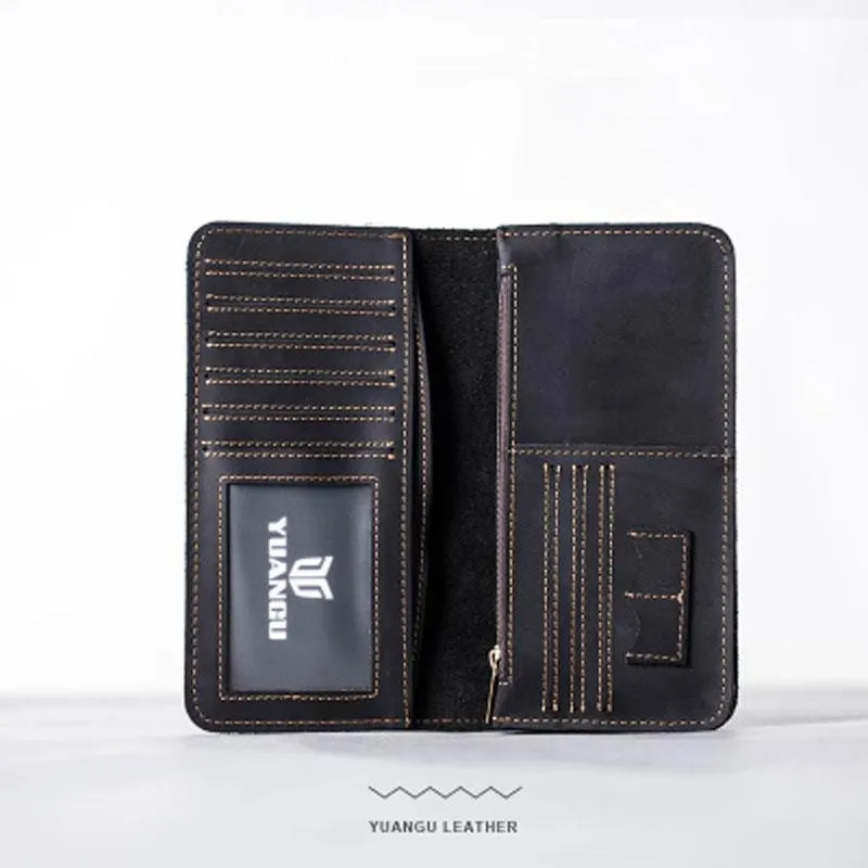 Leather Long Wallets for men Bifold Vintage Mens Long Wallet