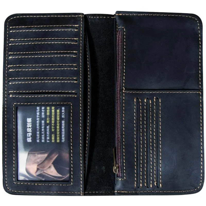 Leather Long Wallets for men Bifold Vintage Mens Long Wallet