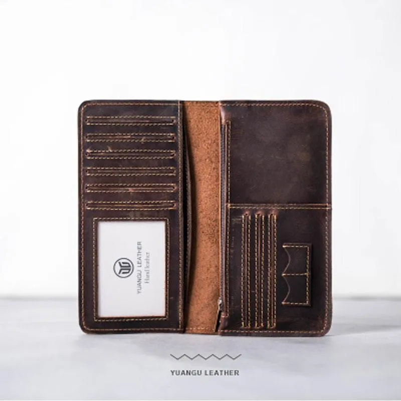 Leather Long Wallets for men Bifold Vintage Mens Long Wallet
