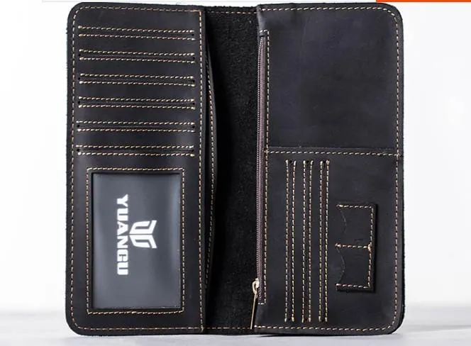 Leather Long Wallets for men Bifold Vintage Mens Long Wallet