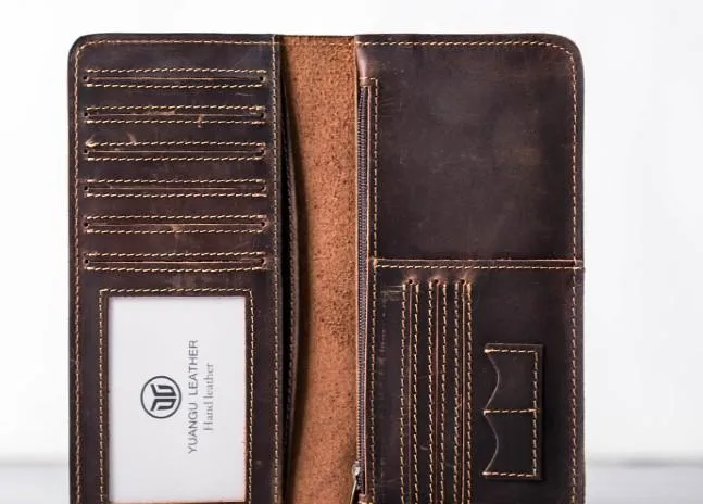 Leather Long Wallets for men Bifold Vintage Mens Long Wallet