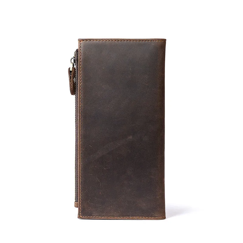 Leather Long wallets for Men Wallet Vintage Zipper Credit Cards Wallet for Men Bifold