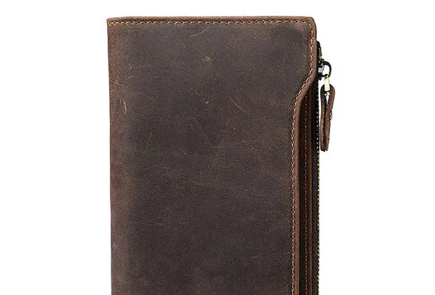 Leather Long wallets for Men Wallet Vintage Zipper Credit Cards Wallet for Men Bifold