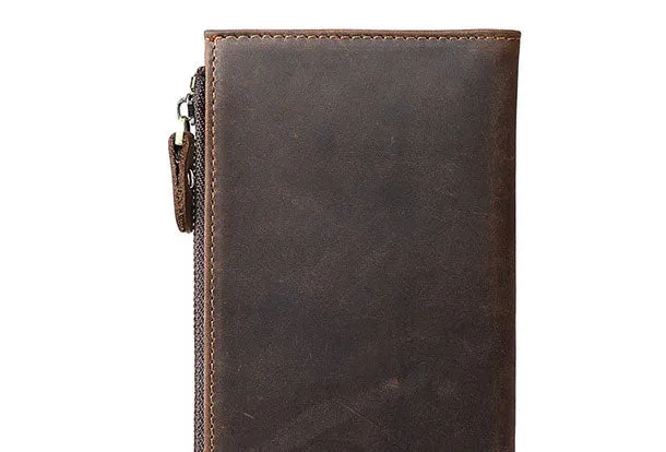 Leather Long wallets for Men Wallet Vintage Zipper Credit Cards Wallet for Men Bifold