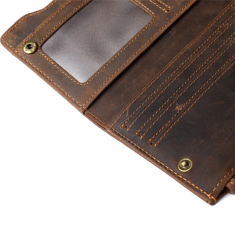 Leather Long wallets for Men Wallet Vintage Zipper Credit Cards Wallet for Men Bifold