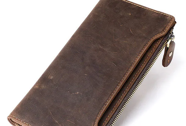 Leather Long wallets for Men Wallet Vintage Zipper Credit Cards Wallet for Men Bifold