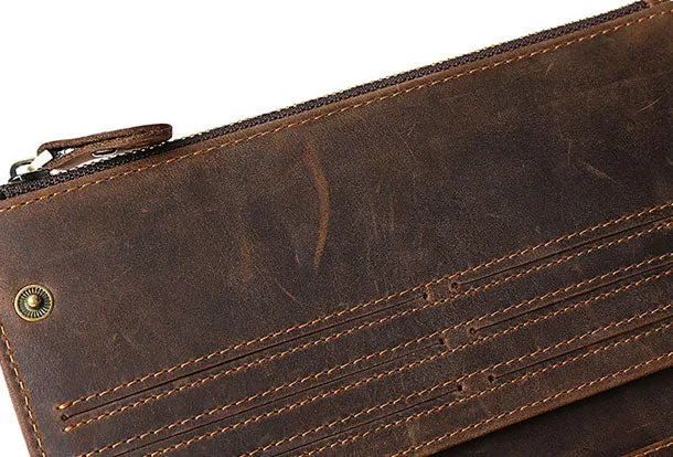 Leather Long wallets for Men Wallet Vintage Zipper Credit Cards Wallet for Men Bifold
