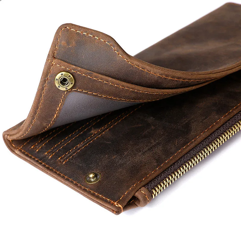 Leather Long wallets for Men Wallet Vintage Zipper Credit Cards Wallet for Men Bifold