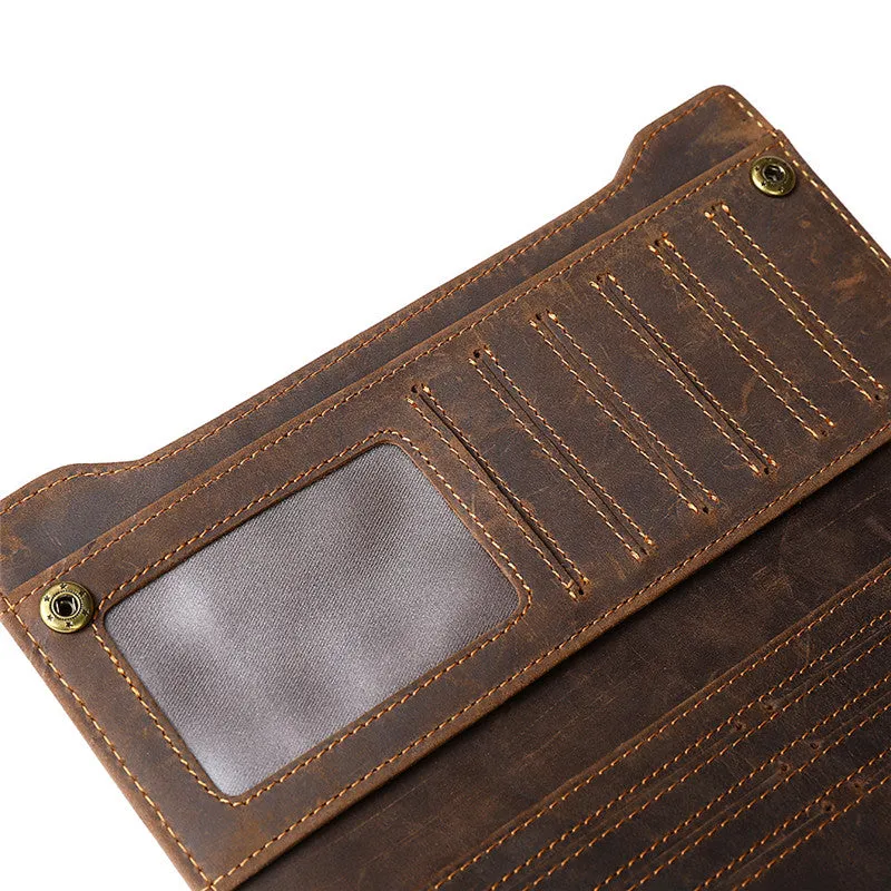 Leather Long wallets for Men Wallet Vintage Zipper Credit Cards Wallet for Men Bifold