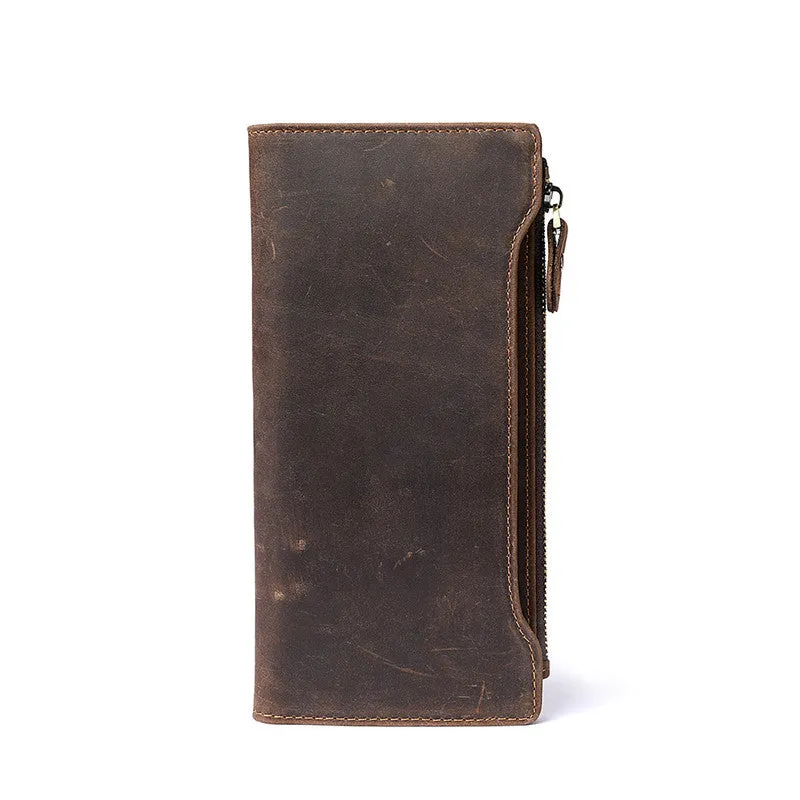 Leather Long wallets for Men Wallet Vintage Zipper Credit Cards Wallet for Men Bifold