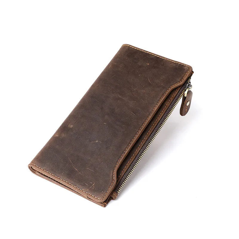 Leather Long wallets for Men Wallet Vintage Zipper Credit Cards Wallet for Men Bifold