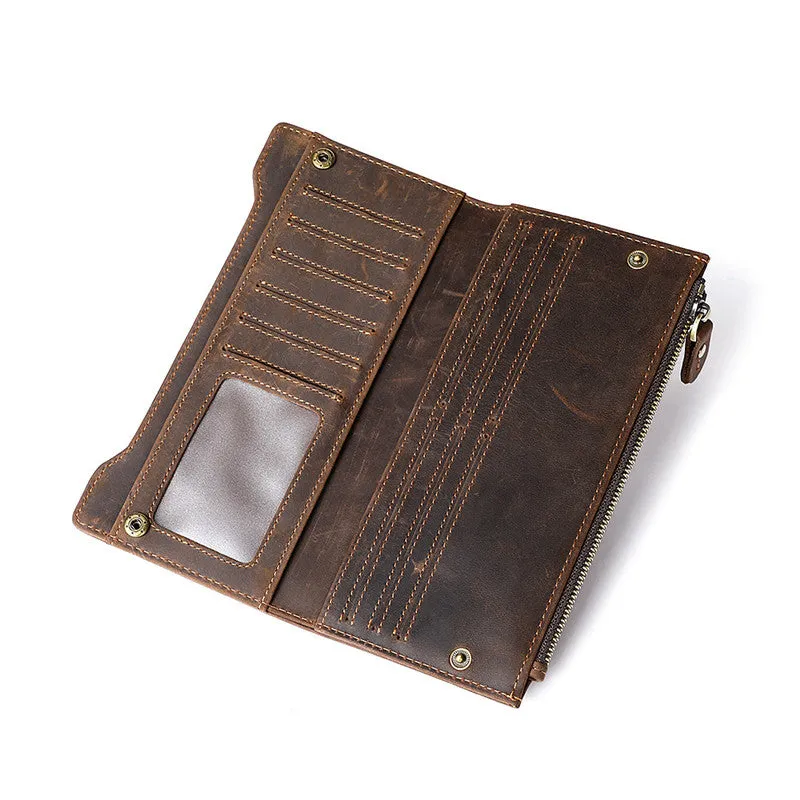 Leather Long wallets for Men Wallet Vintage Zipper Credit Cards Wallet for Men Bifold